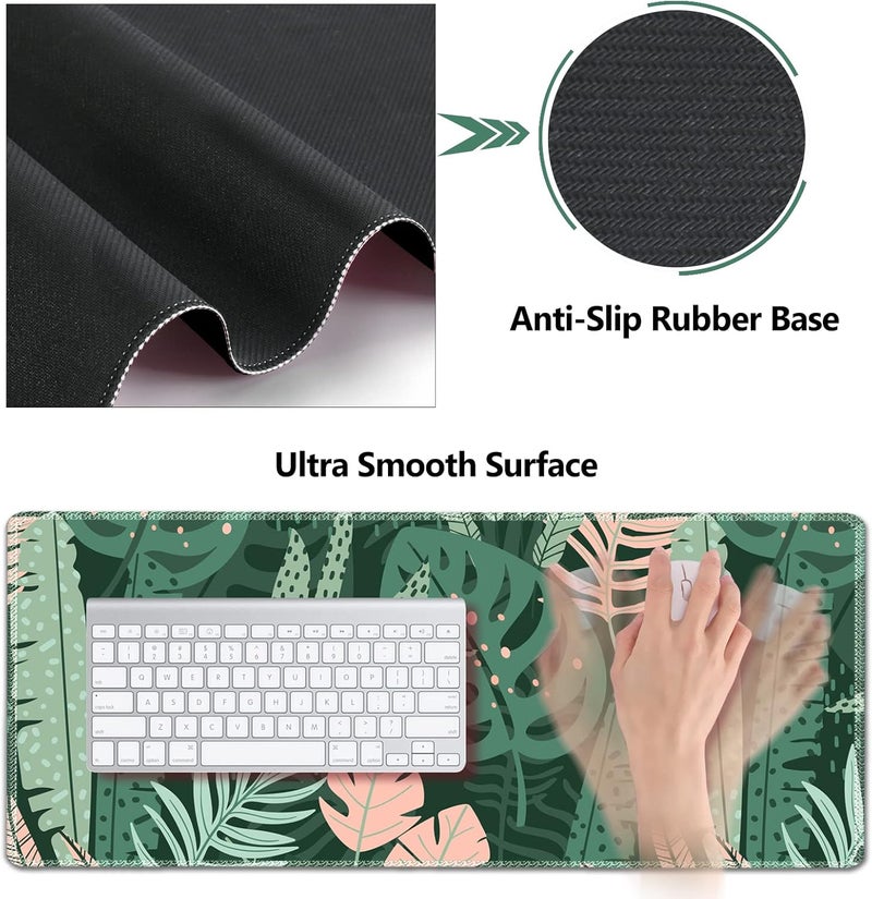 AIMSA Large Gaming Mouse Pad Set, Keyboard Wrist Rest Support Mouse Pad, Ergonomic Memory Foam Multifunctional Extended Desk Mat 35x15.7in Anti-Slip Rubber Base for Office Home, Pink Green Leaves - Image 4